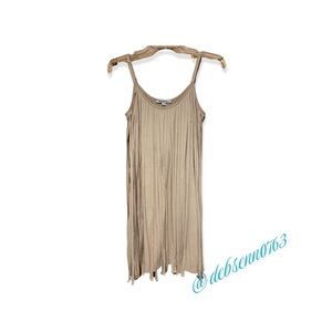 Stiletto’s Tan long Fringed Fitted Dress Stretch Microfiber